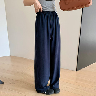 垂感宽松亚麻长裤 棉麻阔腿裤 高腰显瘦慵懒风休闲拖地裤 女夏季 薄款