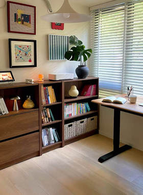 定制实用落地转角书架儿童客厅卧室床尾靠墙置物木柜胡桃色billy