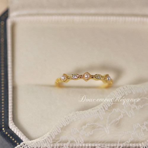 日本新款小米粒珍珠叠戴戒指