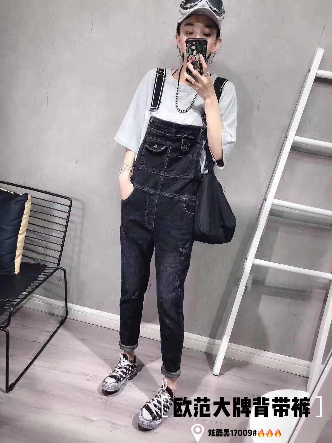 烟灰色背带牛仔裤女2026夏新牛仔裤