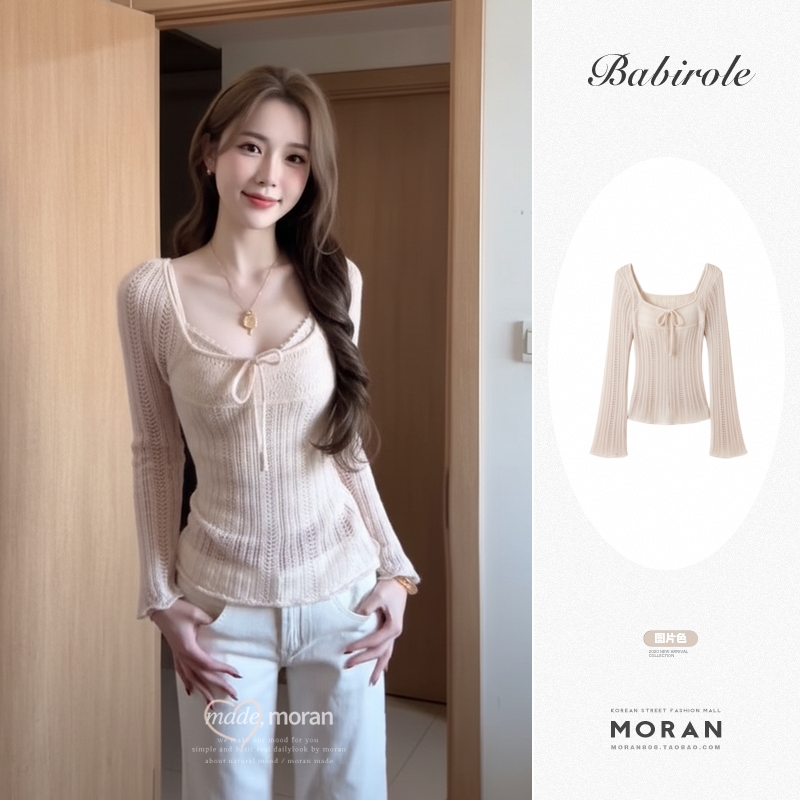 针织衫镂空长袖韩系漂亮小上衣