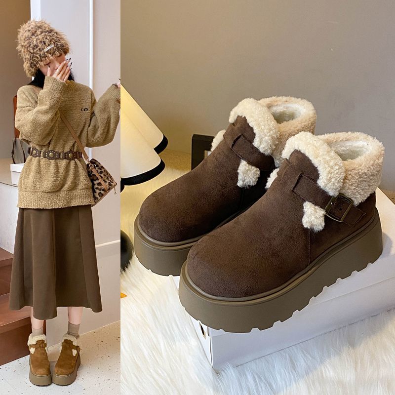 小个子增高 6CM高帮勃肯女2025冬新款加绒毛毛棉鞋厚底雪地靴34码