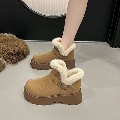 厚底增高小个子勃肯加绒加厚棉鞋女款2025冬季皮毛一体东北雪地靴
