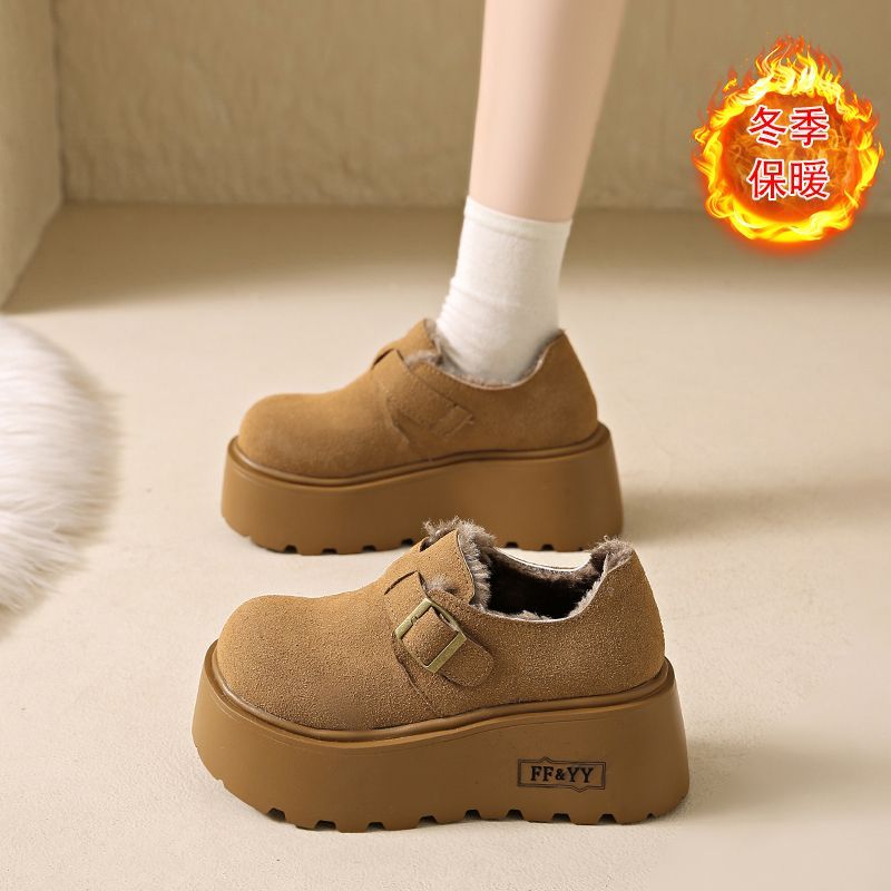 厚底增高勃肯鞋女加绒2025年新款秋冬复古百搭小个子松糕乐福棉鞋
