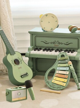 儿童房绿色木质音乐玩具创意摆件