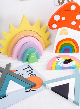 样板间儿童房书桌彩虹积木摆件