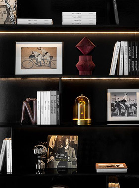 轻奢样板间书柜软装饰品