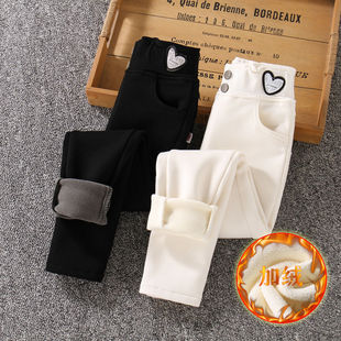 女童裤子秋冬款2025新款紧身靴子裤白色中大童加绒弹力铅笔小脚裤