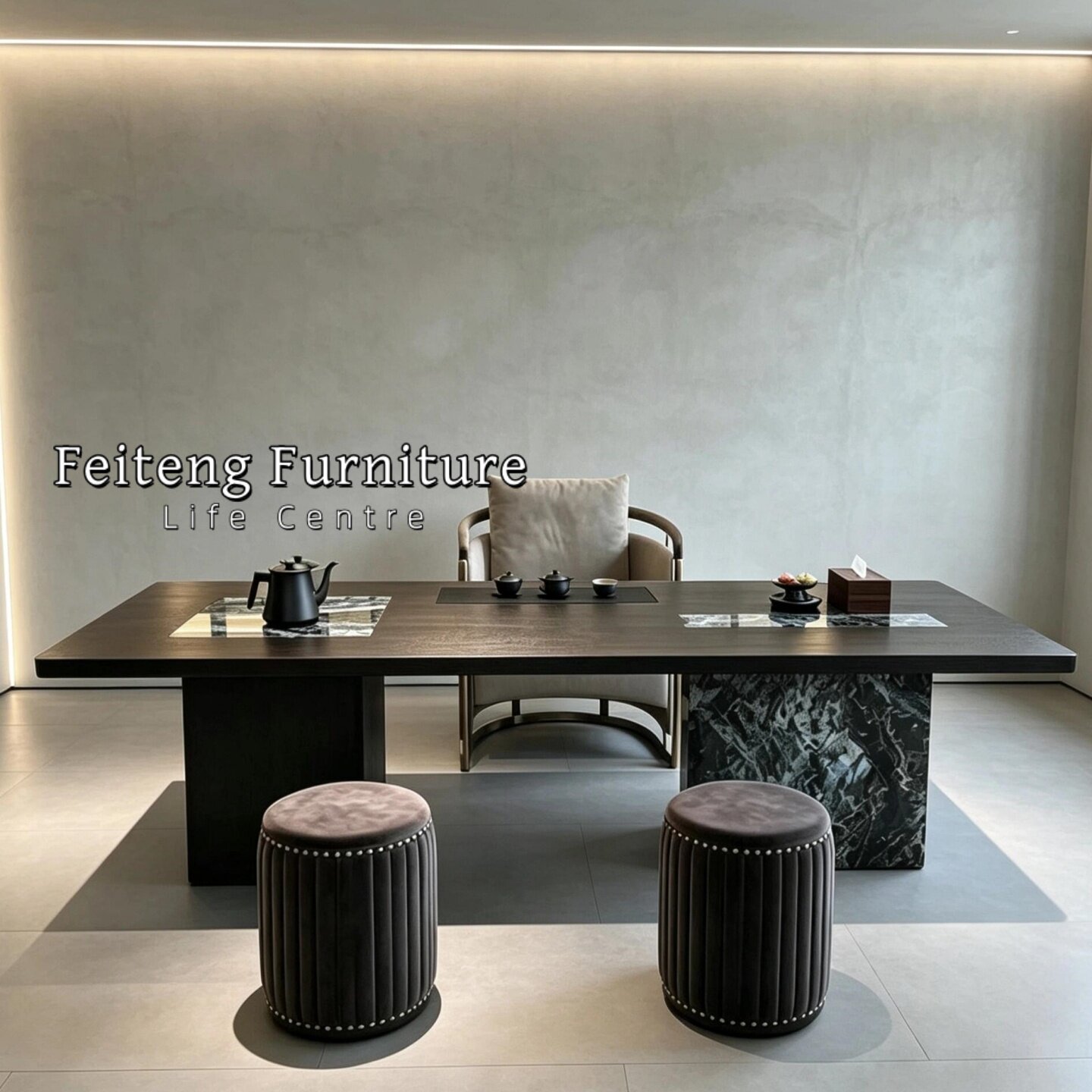 中古风现代中式实木茶桌组合办公室别墅设计师轻奢高端定制泡茶台