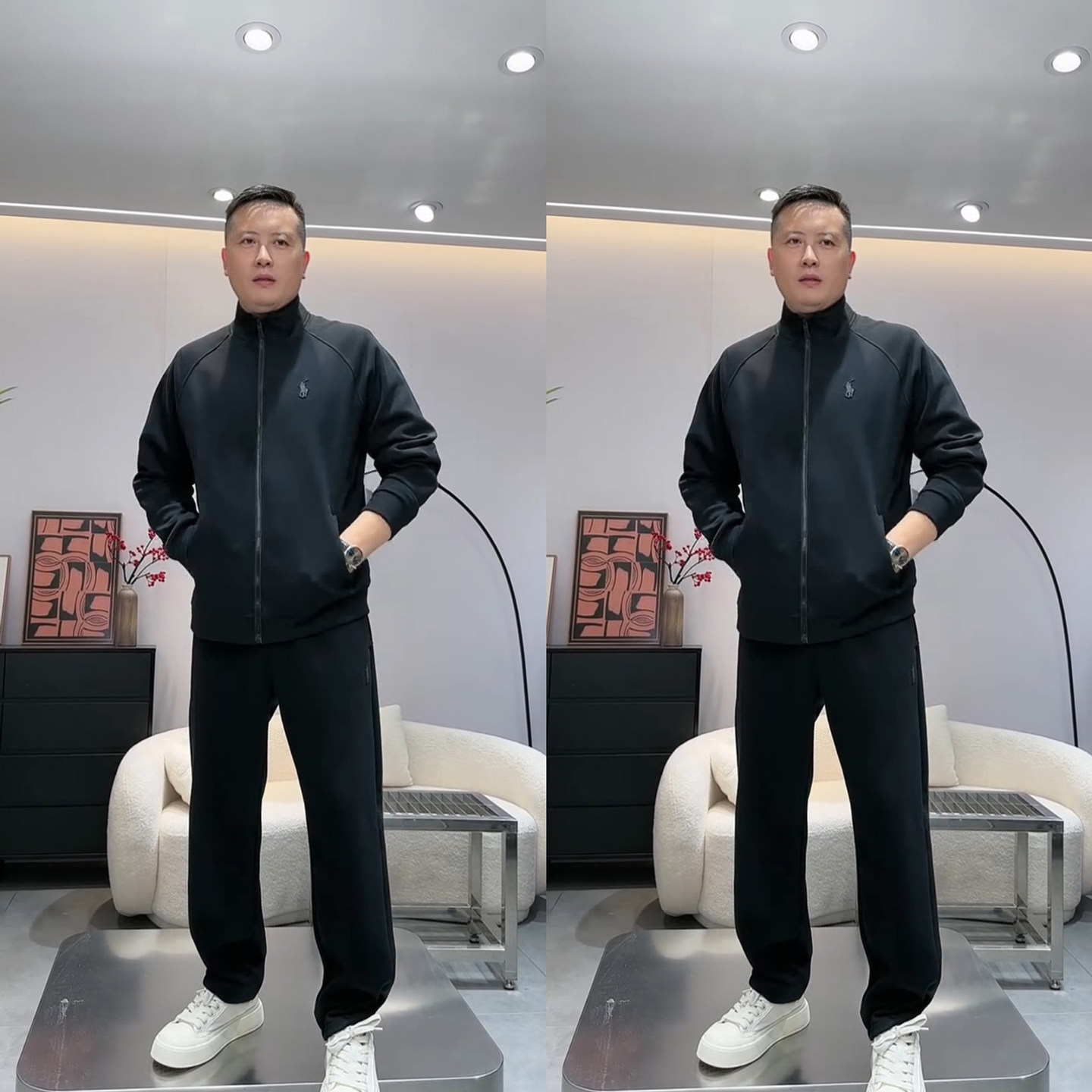2026年春秋新款潮男户外运动立领开衫+平口裤两件套时尚休闲套装