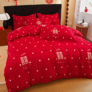 大红色结婚酒店四件套一次性红床单被套婚房布置新婚床上用品婚礼