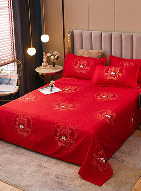 大红色结婚床单单件三件套女方婚庆双人床罩被单酒店一次性铺床用