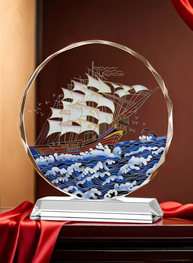 一帆风顺帆船水晶摆件桌面手工装饰送礼玄关手工中式客厅高档摆台