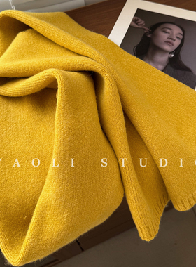YAOLI申不伦黄～韩系软糯纯色针织Ain皮标围巾女秋冬保暖防寒围脖