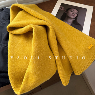 YAOLI申不伦黄～韩系软糯纯色针织Ain皮标围巾女秋冬保暖防寒围脖