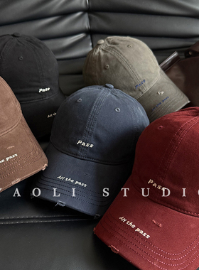 YAOLI美式复古pass刺绣棒球帽子女户外遮阳大头围显脸小鸭舌帽男