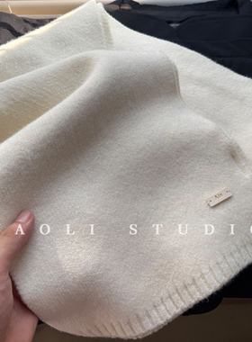 YAOLI奶昔白～韩系软糯纯色针织Ain皮标围巾女秋冬保暖防寒围脖男