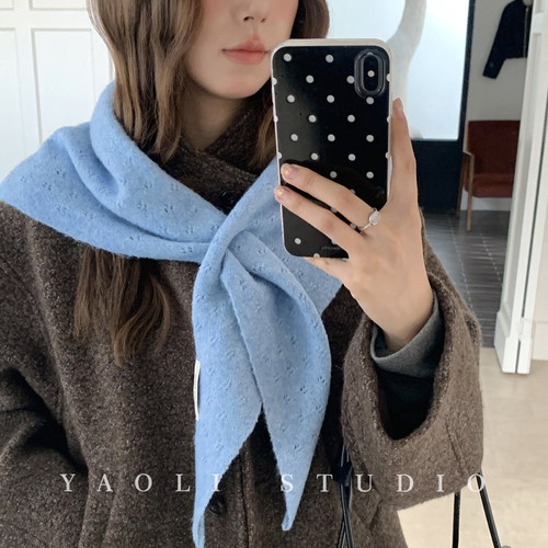 YAOLI韩系复古镂空小披肩三角巾形围脖女2026秋冬保暖搭配围巾潮