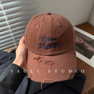 YAOLI刺绣give大头围显脸小棒球帽子女2025年春新款做旧鸭舌帽韩