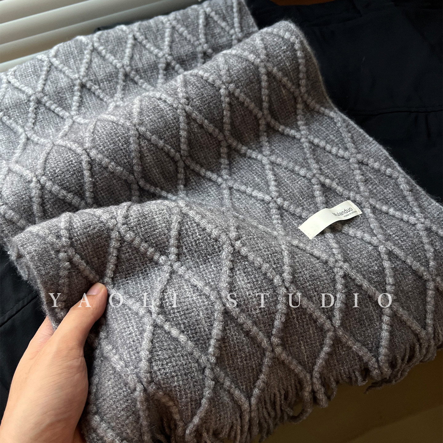 YAOLI鱼尾灰～韩系菱形麻花针织流苏围巾女秋冬保暖防寒护颈围脖,服饰配件/皮带/帽子/围巾,围巾/丝巾/披肩,淘宝优惠券,粉丝福利购,淘宝优惠卷