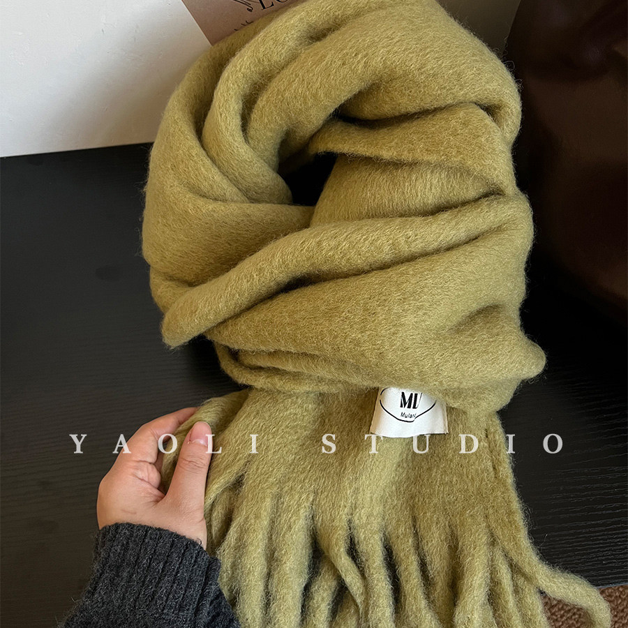 YAOLI深芽绿～氛围感软糯纯色围巾女秋冬保暖防寒含羊毛披肩围脖