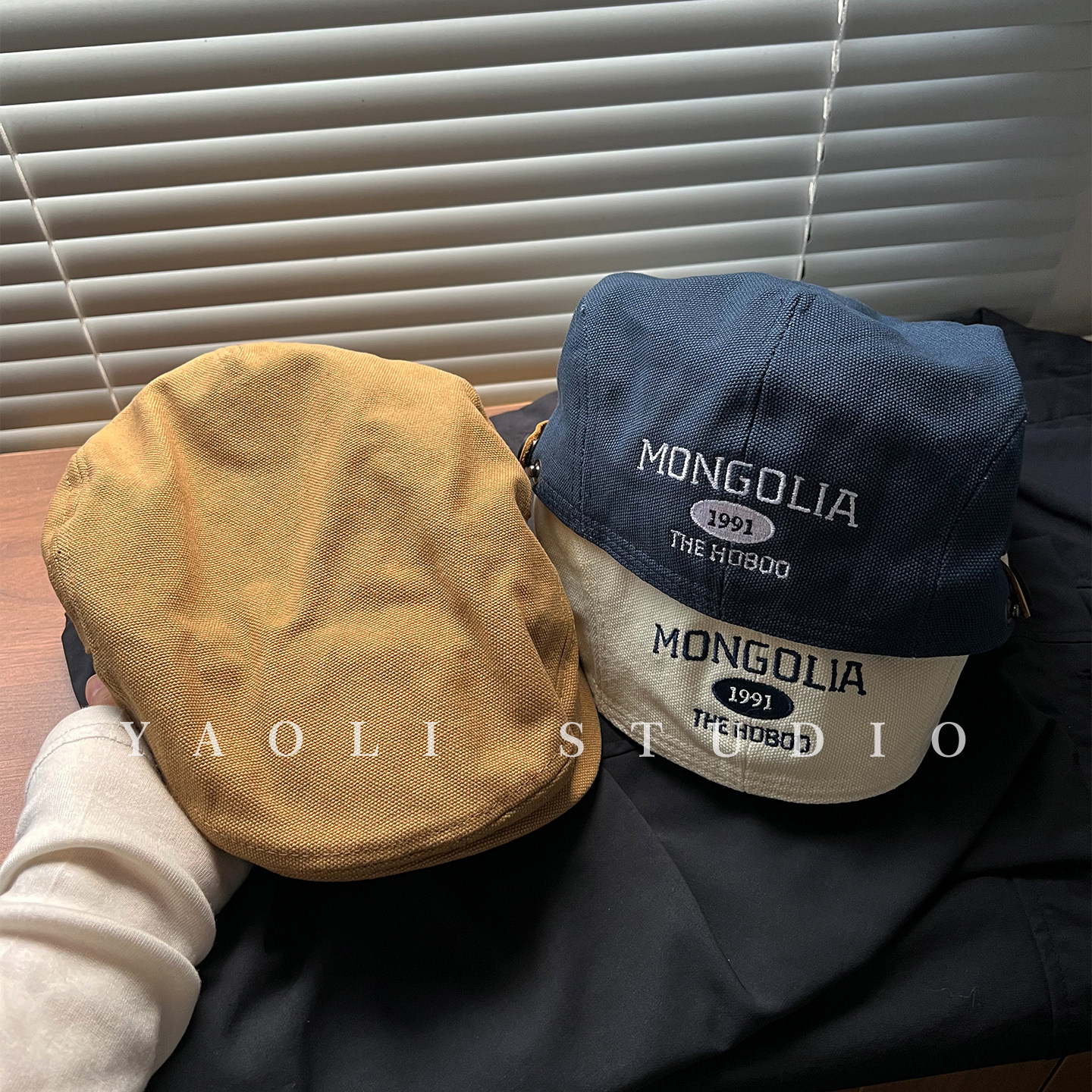 YAOLI日系小众复古mon刺绣前进帽子女美式复古反戴辣妹贝雷帽男潮