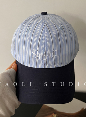 YAOLI美式复古sinoon刺绣条纹拼色棒球帽子女遮阳大头围鸭舌帽韩