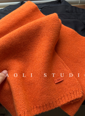 YAOLI珊瑚橙～软糯纯色针织Ain皮标围巾女秋冬保暖防寒披肩围脖韩