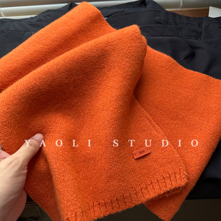YAOLI珊瑚橙～软糯纯色针织Ain皮标围巾女秋冬保暖防寒披肩围脖韩