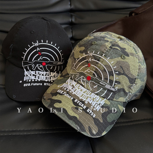 YAOLI美式复古靶心刺绣做旧磨破迷彩棒球帽子女户外遮阳鸭舌帽男