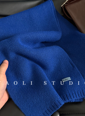 YAOLI中酞蓝～软糯纯色针织Ain皮标围巾女秋冬保暖防寒披肩围脖韩