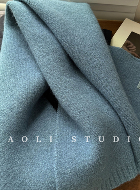 YAOLI湖蓝色～韩系软糯纯色针织Ain皮标围巾女秋冬保暖防寒围脖男