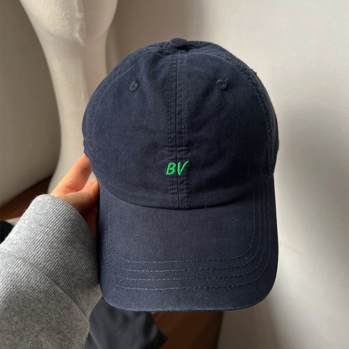 YAOLI藏青色～美式复古BV刺绣棒球帽子女户外遮阳显脸小鸭舌帽男