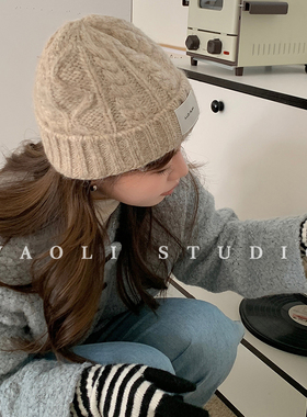 YAOLI~粗线针织渔夫帽子女秋冬保暖防寒大头围显脸小麻花毛线帽