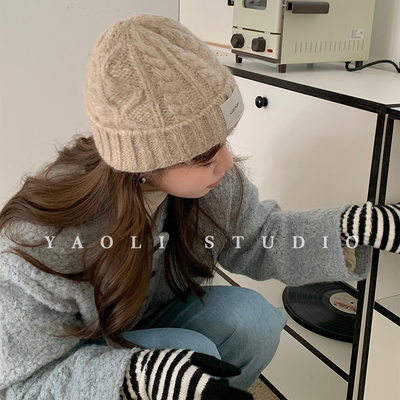 YAOLI~粗线针织渔夫帽子女秋冬保暖防寒大头围显脸小麻花毛线帽