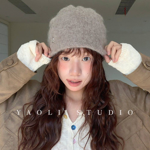 YAOLI90羊毛～韩系纯色针织套头帽子女2026秋冬保暖防寒包头冷帽