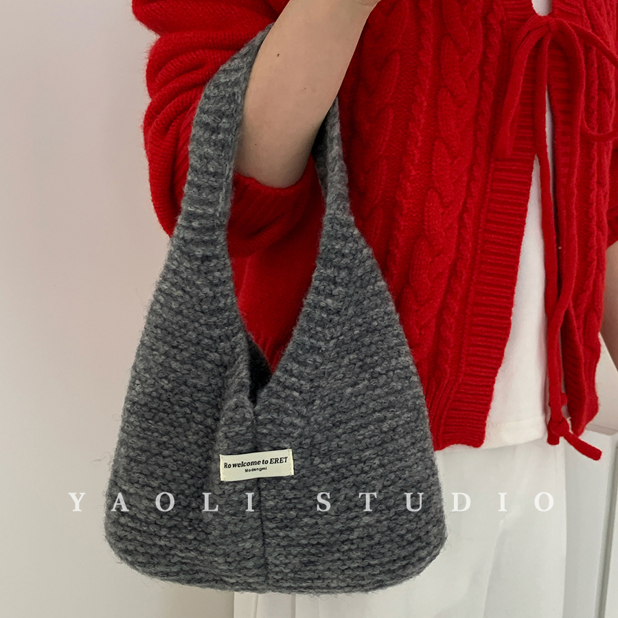 YAOLI韩系ins手拎针织毛线小包女秋冬ins通勤配饰慵懒风手提包潮