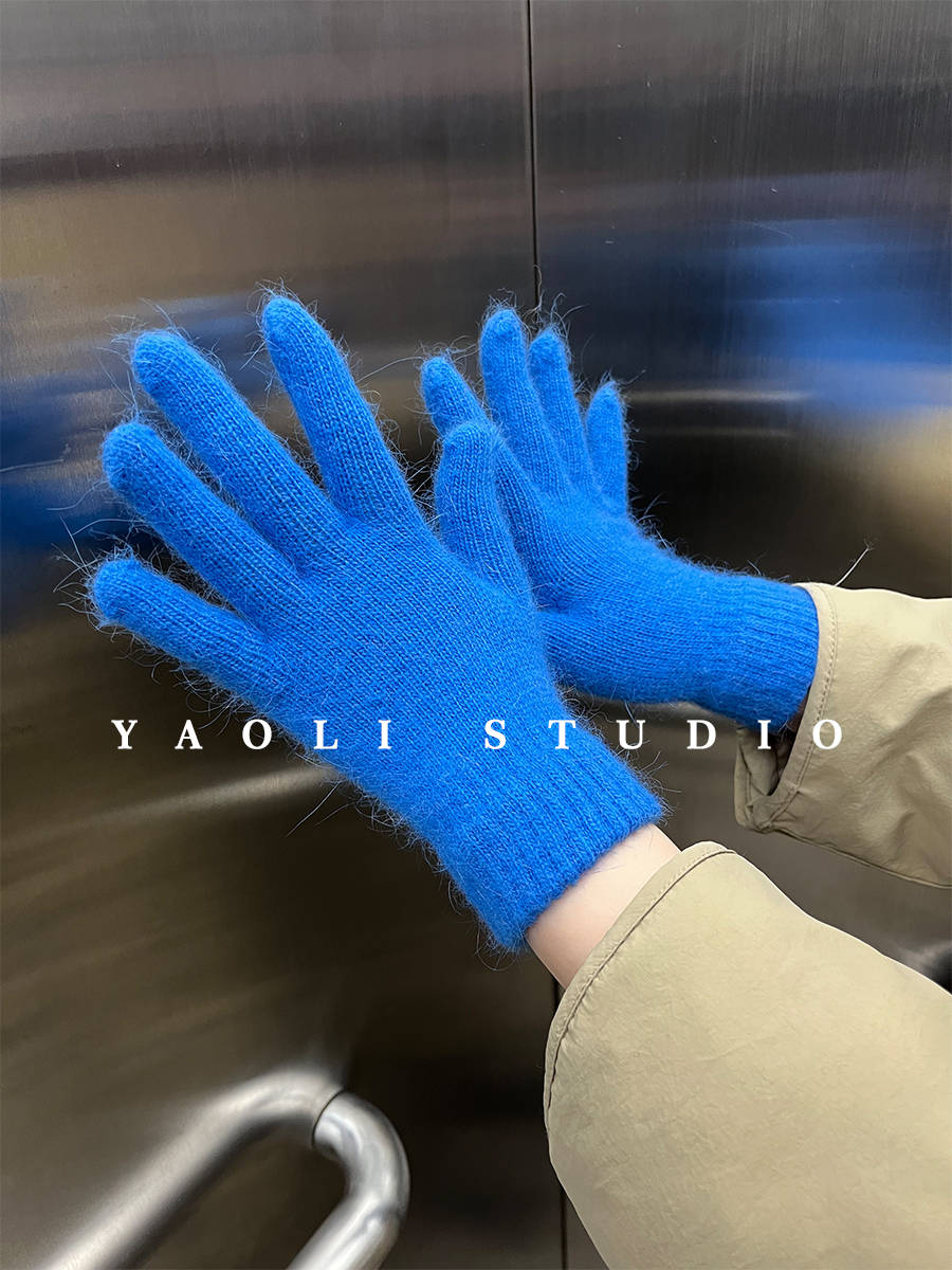 兔毛手套女冬季2025新款可爱保暖防寒分五指红色针织毛线手套学生