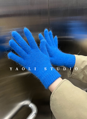 兔毛手套女冬季2025新款可爱保暖防寒分五指红色针织毛线手套学生