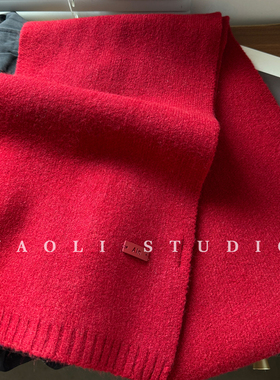 YAOLI圣诞红～韩系软糯纯色针织Ain皮标围巾女秋冬保暖防寒围脖男