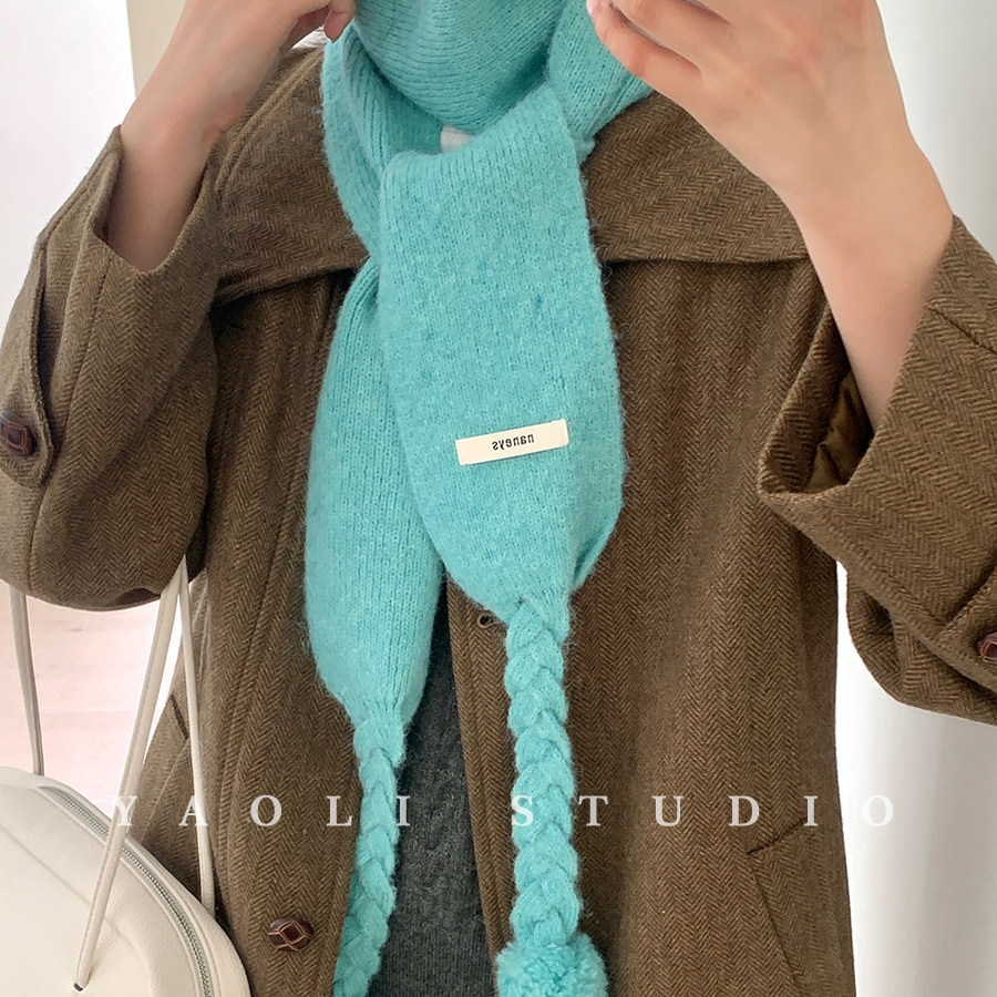 YAOLI辫子毛球～韩系氛围感纯色针织小围巾女秋冬保暖护颈围脖潮,服饰配件/皮带/帽子/围巾,围巾/丝巾/披肩,淘宝优惠券,粉丝福利购,淘宝优惠卷