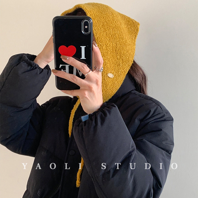 YAOLI秋冬季新款毛线针织三角巾围巾纯色保暖外搭装饰披肩屁帘韩