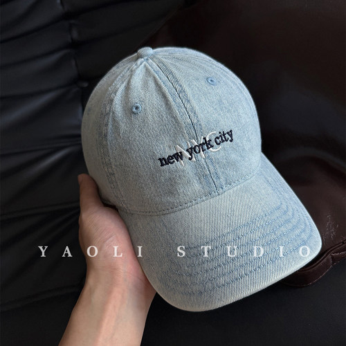 YAOLI美式复古nyc刺绣牛仔棒球帽子女遮阳大头围显脸小鸭舌帽男潮