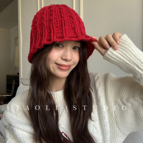 YAOLI手工盆帽～韩系氛围感复古针织渔夫帽子女秋冬保暖水桶帽潮