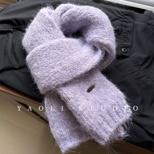 YAOLI雪青紫~韩系金属标针织围巾女秋冬保暖防寒毛线护颈围脖潮