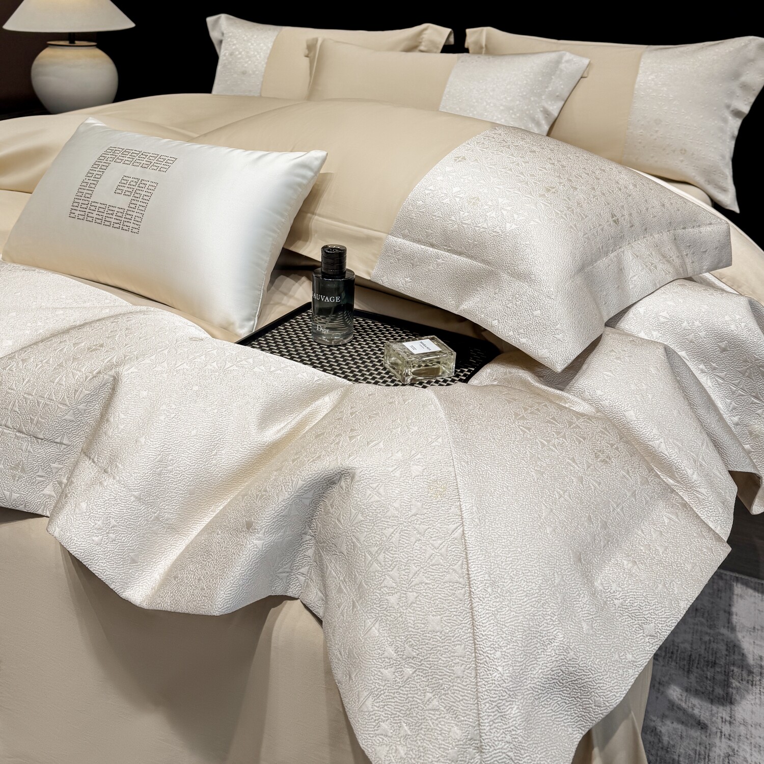 高端母婴A类高支新疆长绒棉四件套裸睡提花被套全棉床笠床上用品4