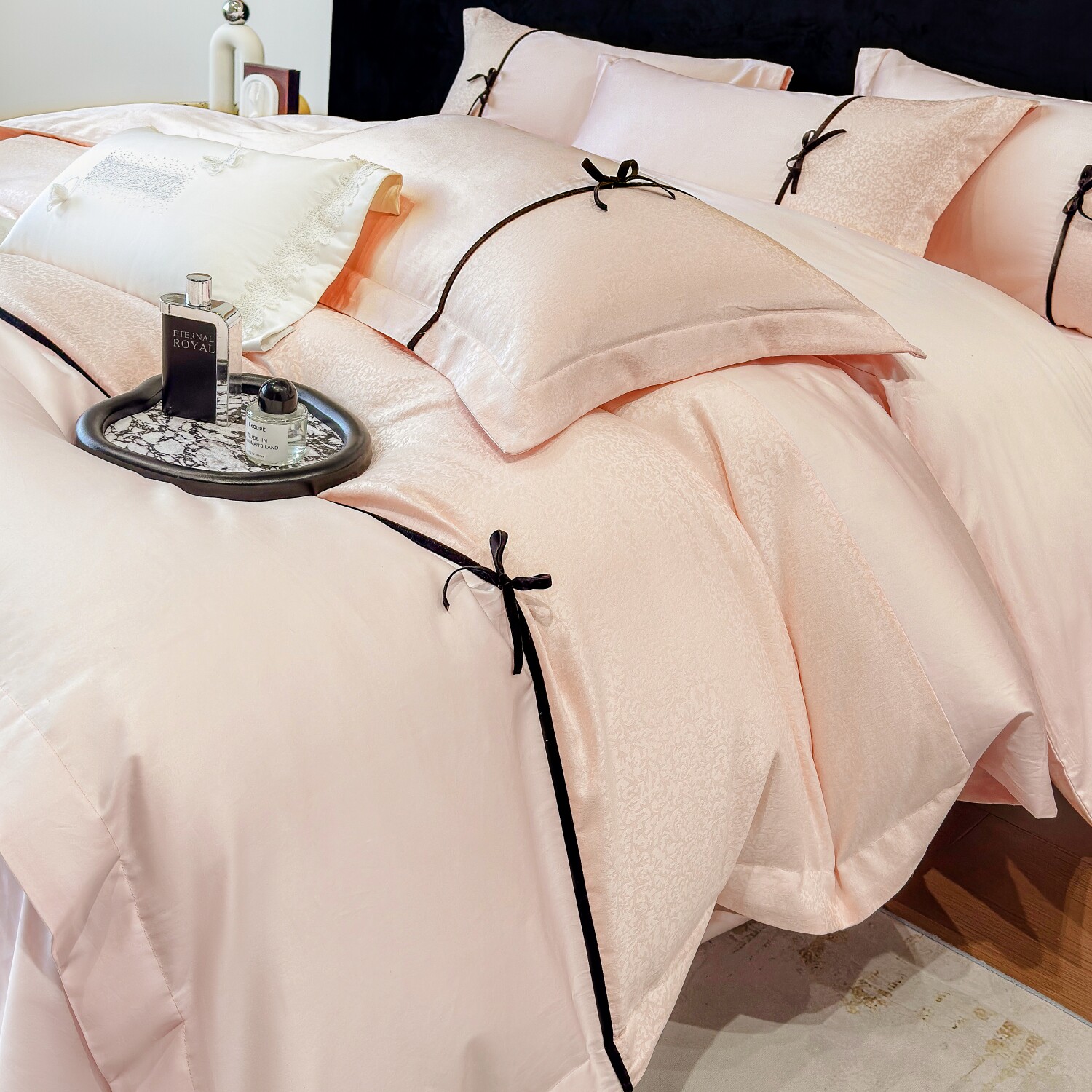 公主风A类长绒棉四件套提花全棉被套蝴蝶结纯棉床单床笠床上用品4