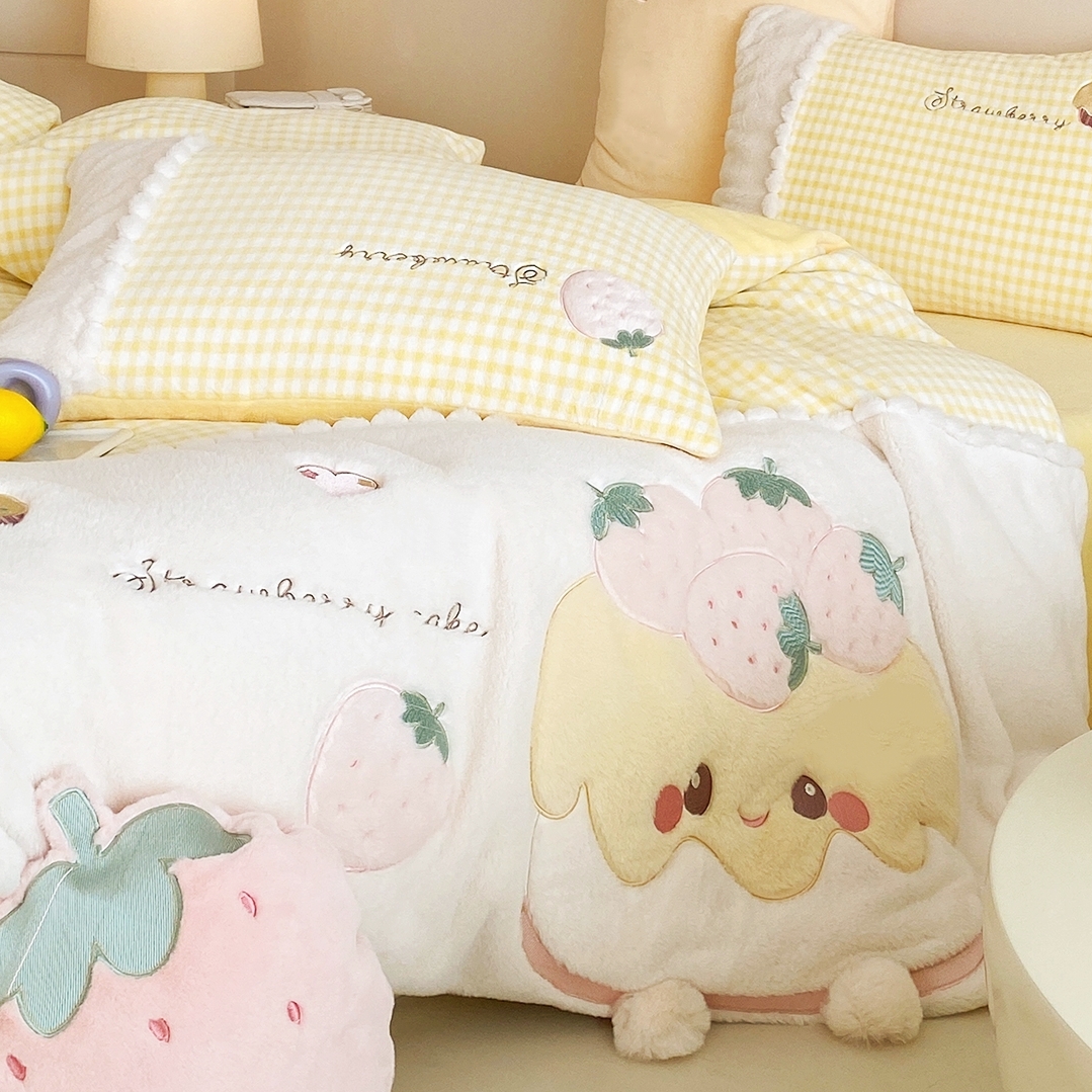 卡通风保暖A类母婴牛奶绒四件套