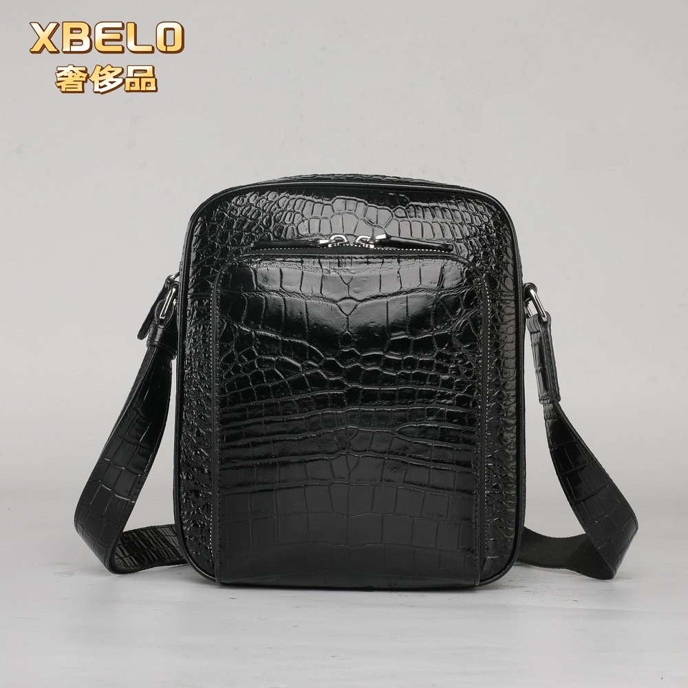 XBELO奢侈品暹罗鳄鱼皮男士商务日字包户外旅行男包大容量单肩包
