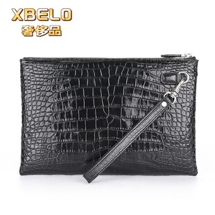 XBELO轻奢泰国暹罗鳄鱼皮男士手包商务手夹包信封包带拉链手拿包